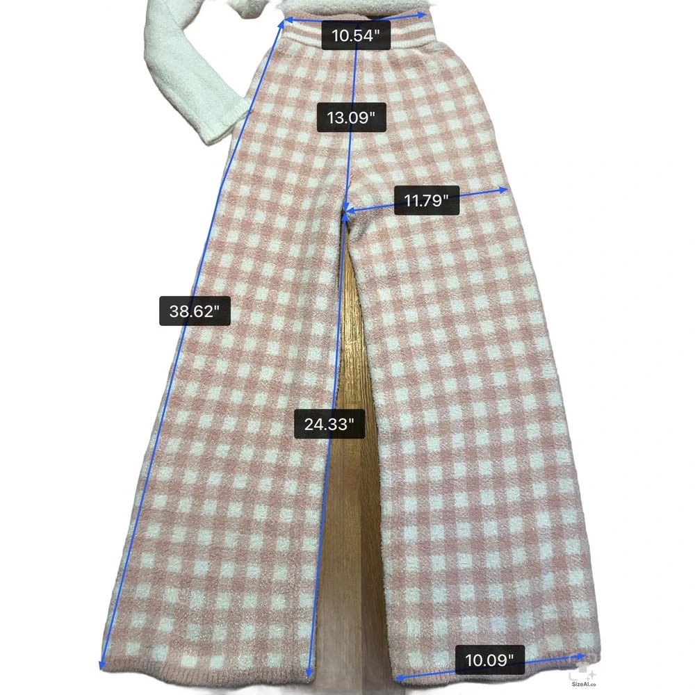 Happily‎ Grey Women SM Pink White Gingham Bow Fuzzy Coord Loungewear Pajama Set